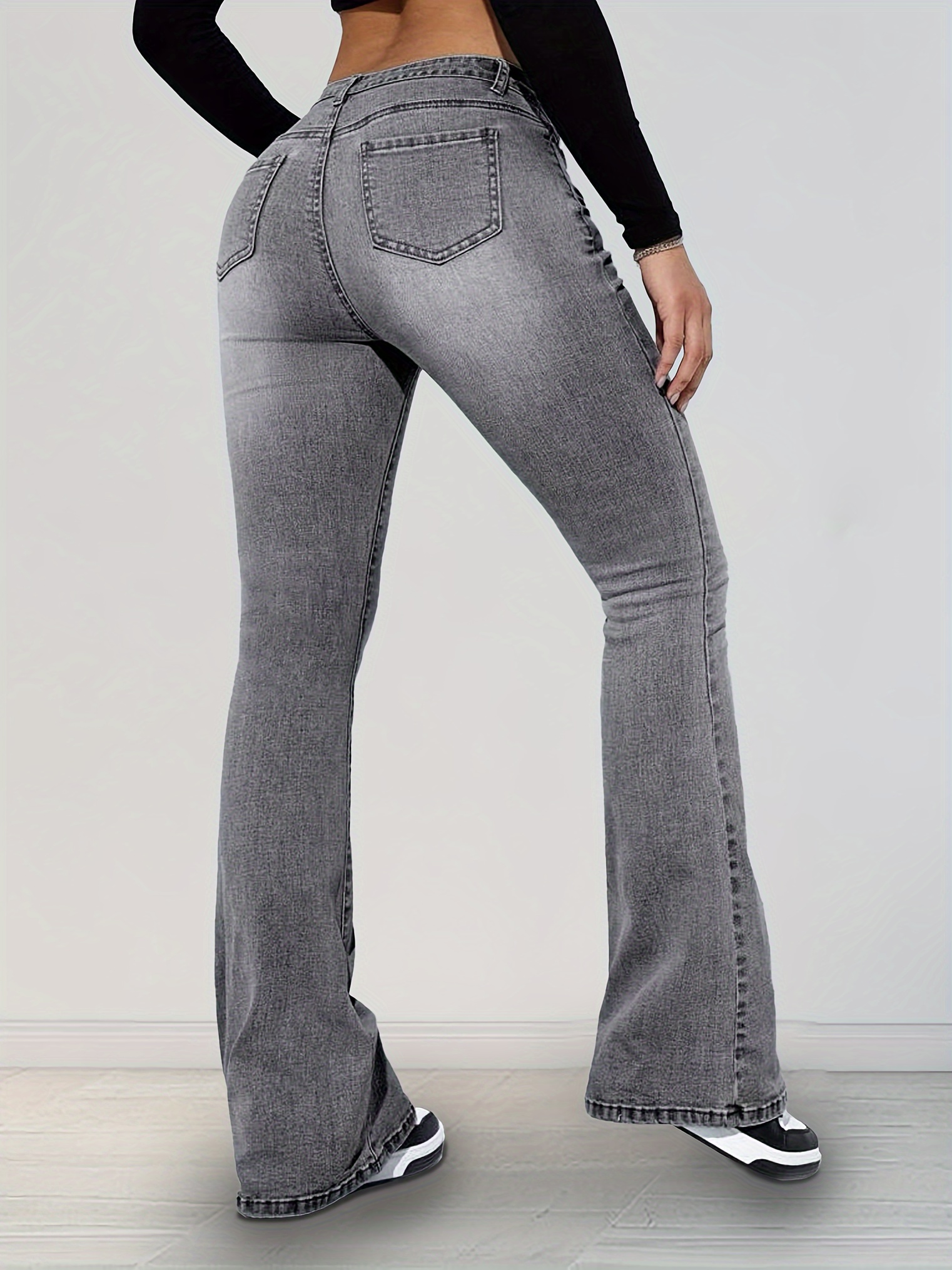 Gray High Waist Bootcut Jeans Slim Fitted Fashion Slant - Temu Canada