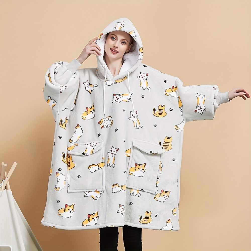 Wearable Blanket Hoodie Adults Sherpa Patterns Oversized - Temu