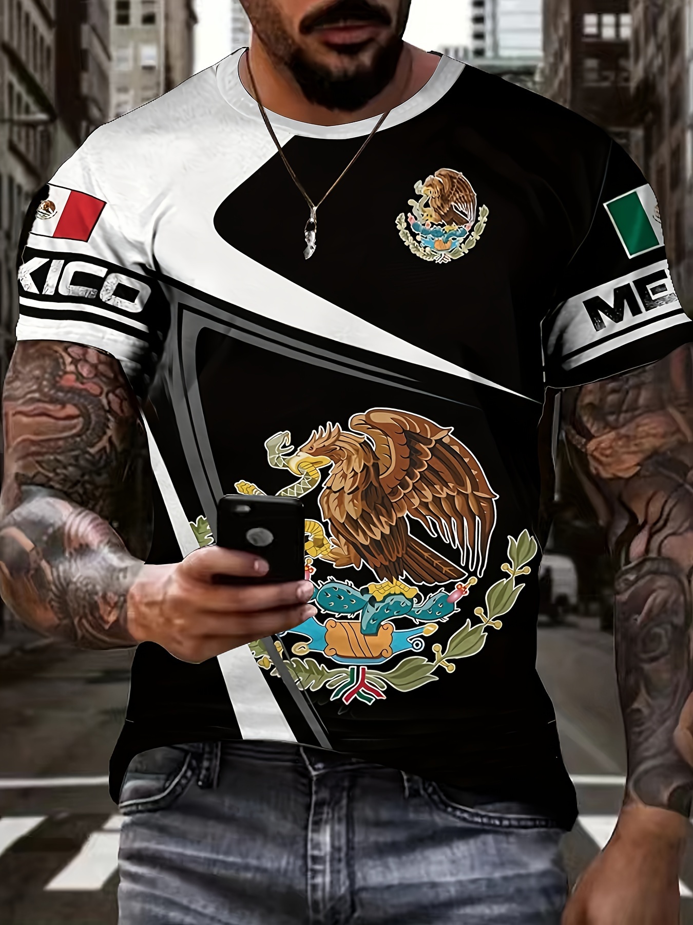 Mexico Themed 3D Print Men's Fashion Short Sleeve Comfy T-shirt For Summer  Outdoor, Gift For Men