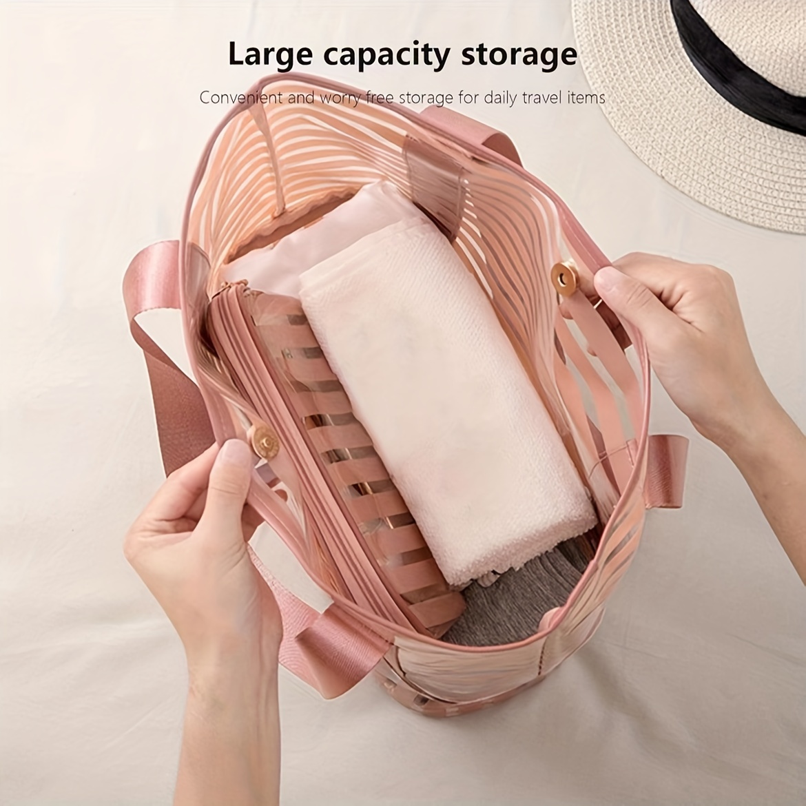 Makeup Bag - Large Capacity Travel Cosmetic Bag for Women, Multifunctional  Open Flat Toiletry Bag with Handle, Washable Waterproof Beauty Zipper