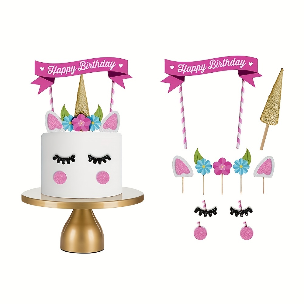 24 adornos para tartas de unicornio, decoraciones de pastel de arcoíris con  estrellas arco iris, globos de unicornio, decoraciones de pastel de feliz