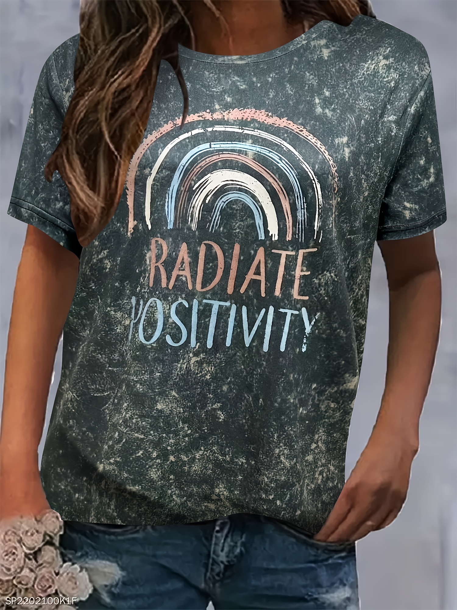 Radiate Positive プリント クルーネック Tシャツ 春夏用カジュアル