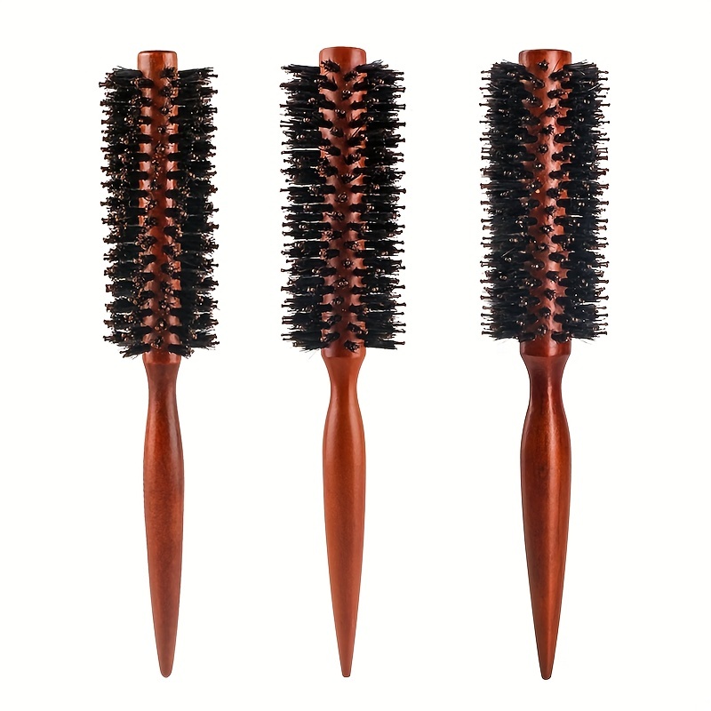 Cepillo de pelo de madera para mujer, juego de peine combinado - Cepillo de  pelo plano para mujeres y cepillo de rodillo redondo - Cepillo