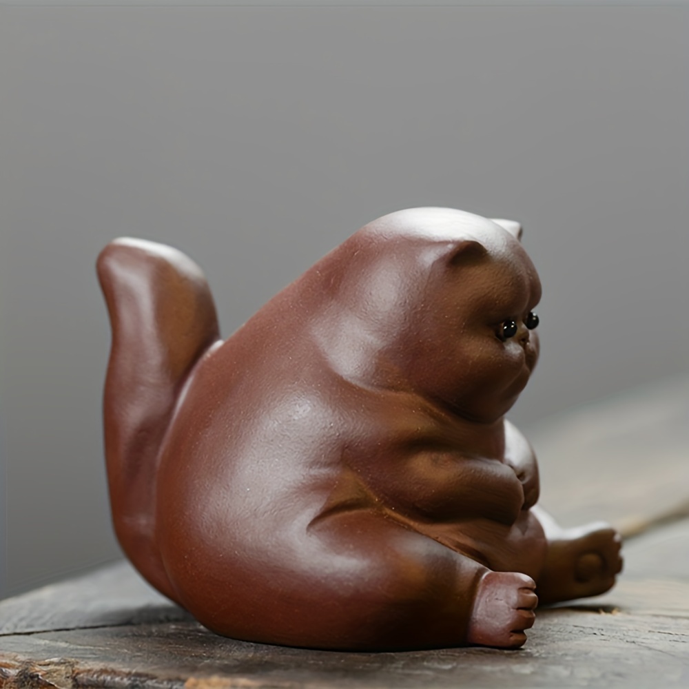 Cat Clay Sculpture Fat Cat Handmade Ceramic Carving - Temu