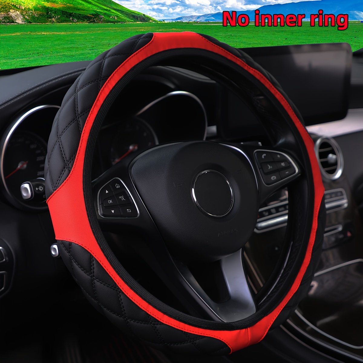 

1pc Wear-resistant Comfortable Pu Leather Three-dimensional Embroidery No Inner Ring Steering Wheel Cover For 14.5-15inch Steering Wheel For Women