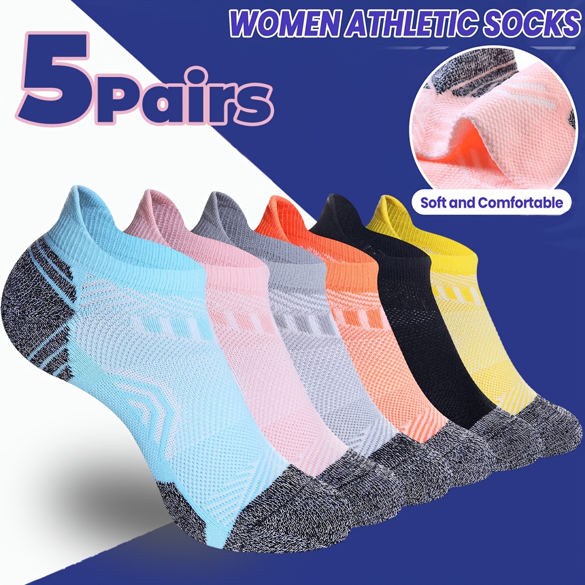 

5 Pairs Ankle Breathable Compression Socks With Arch Support, Comfortable No Show Sports Socks, Ideal For Running Cycling Hiking Athletic