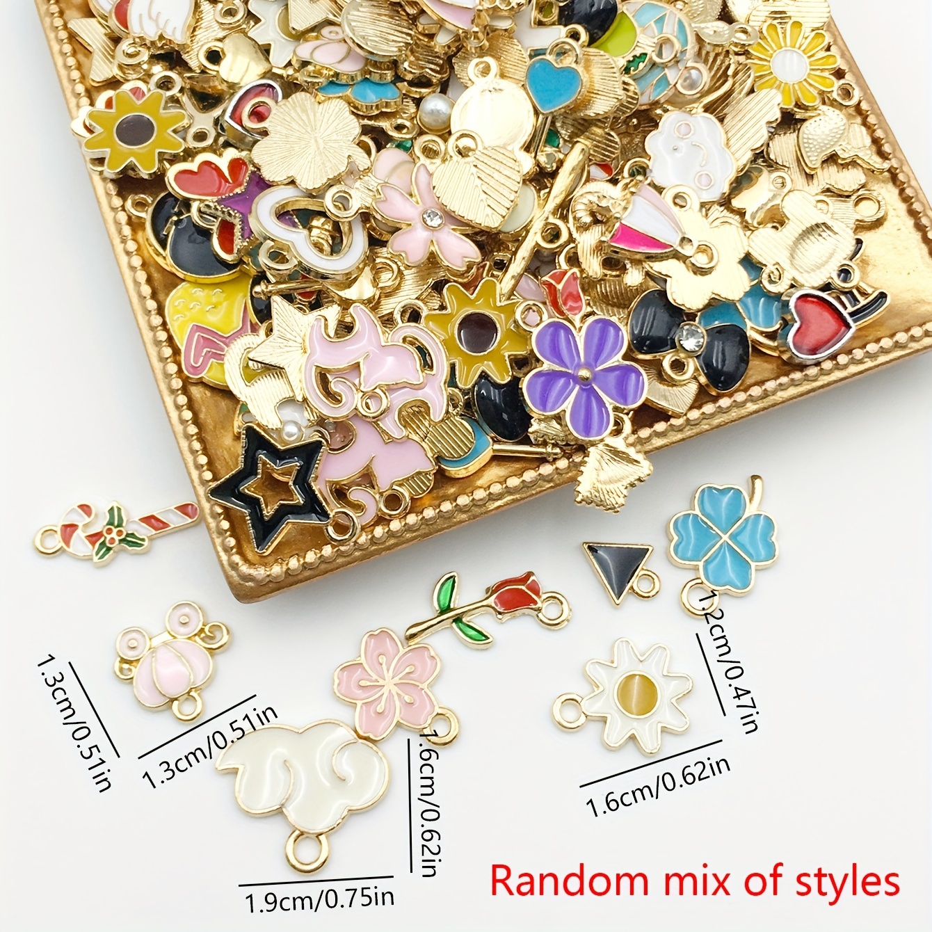 Assorted 50 Enamel Charms Gold Metal Charms, Small Alloy Jewelry Charms  Collection, DIY Bracelet Charms 