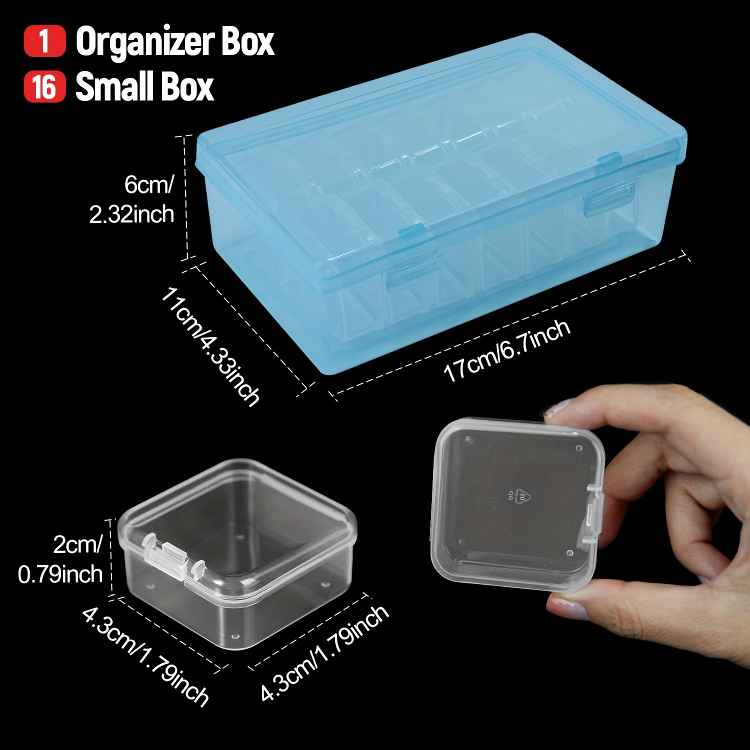 16 Pack Small Containers Clear Plastic Boxes with Hinged Lids 
