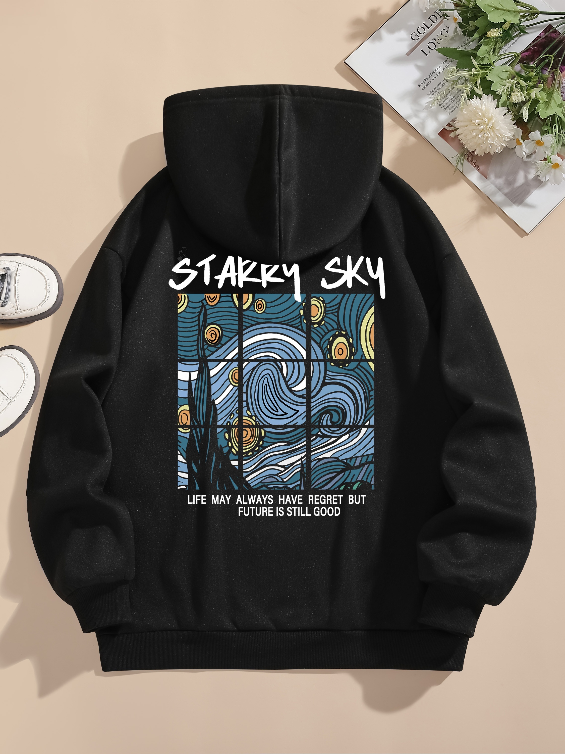 Letter Graphic Print Kangaroo Pocket Hoodie Casual Long - Temu United  Kingdom