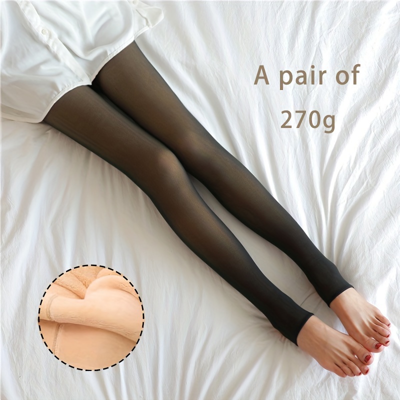 Cotton Chic Fur Tights, Winter Warm Faux Sheer Fleece Lined Fake