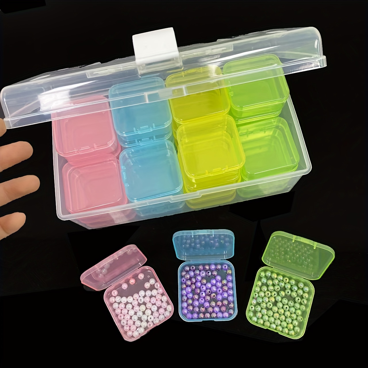 14pcs Transparent Bead Storage Box Plastic Bead Sticker Drawing