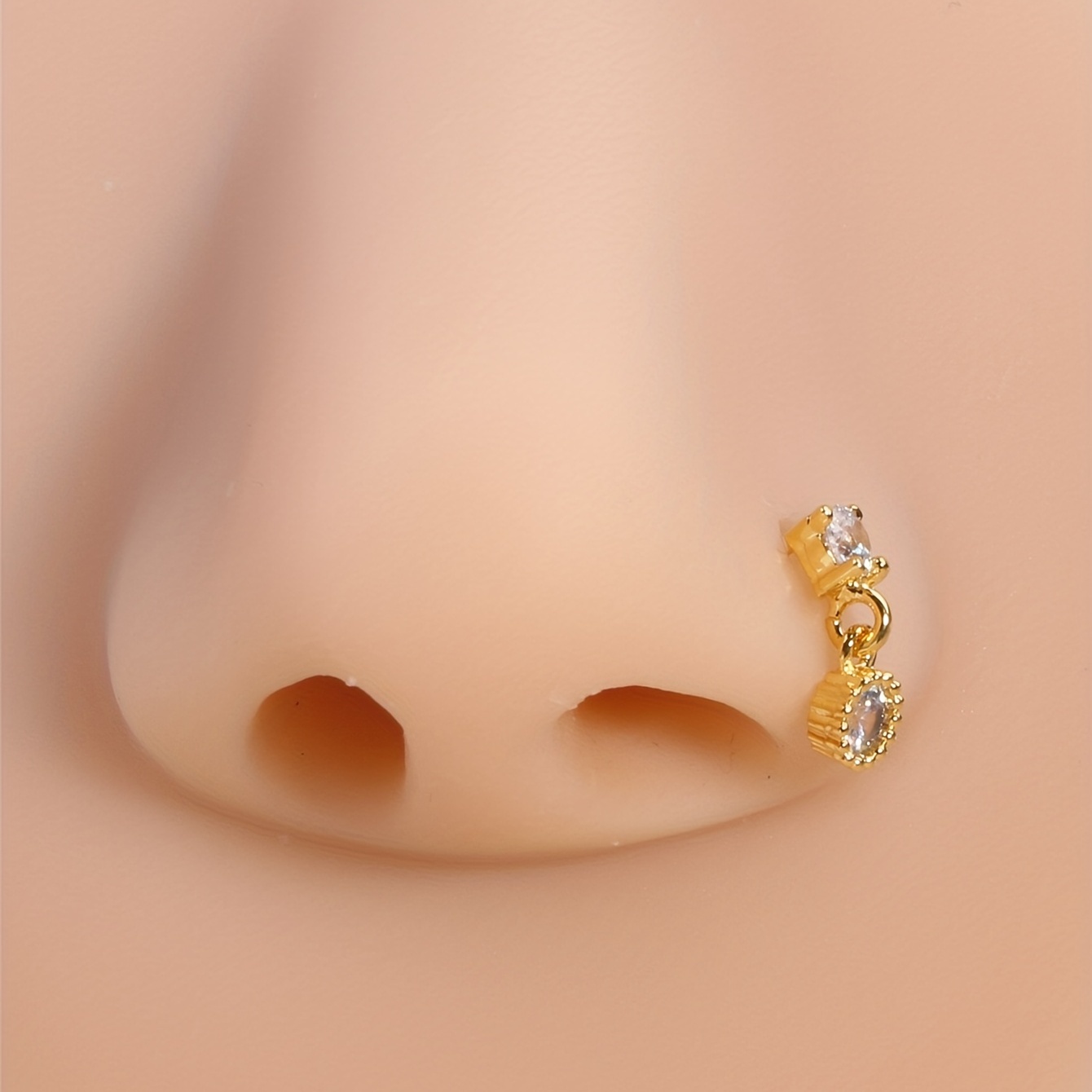 Dangle Nose Ring with Round Cut Zircon, Body Piercing