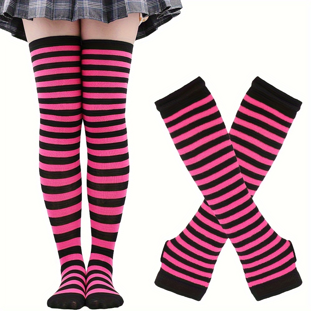 Colorful Striped Rainbow Knitted Thigh high Long Stockings - Temu