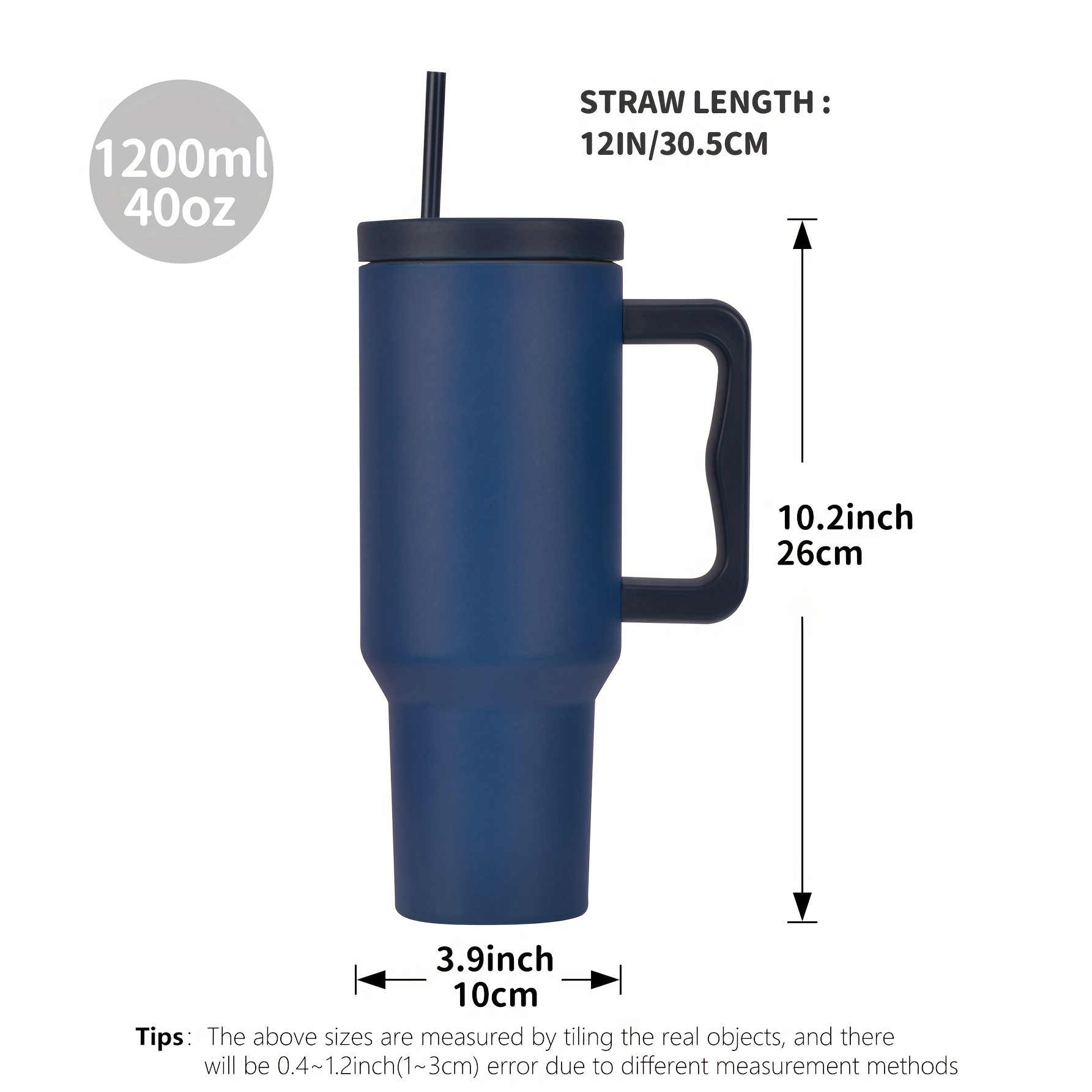 1200ml/40oz Handle & Straw Cold Drink Cup Stainless Steel Leakproof Tumbler  With Handle, Dustproof Lid & Reusable Straw For Car, Traveling, Camping,  Outdoor Activities