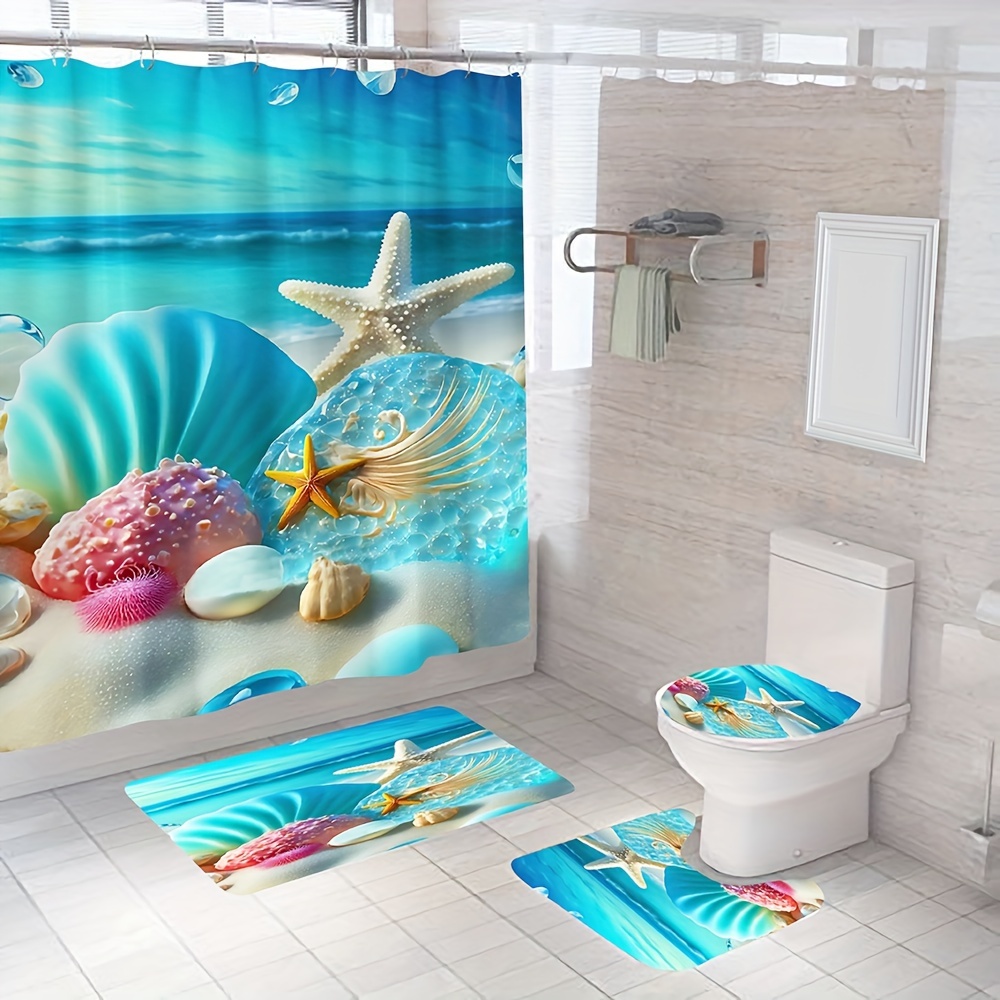 Party Decoration Beautiful Blue Beach Shell Shower Curtain - Temu Canada