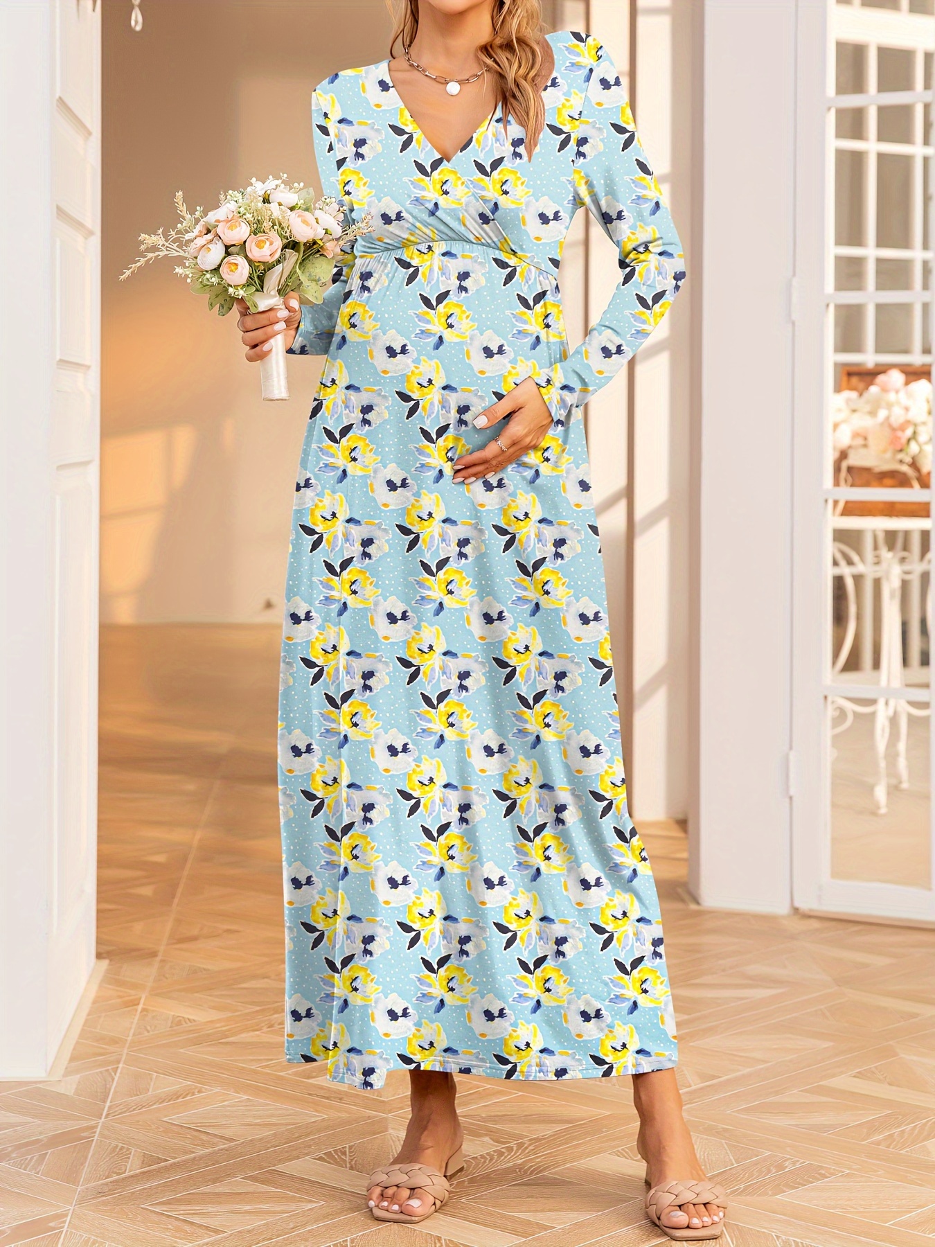 Buy Long Sleeve Floral Maternity Maxi Dress