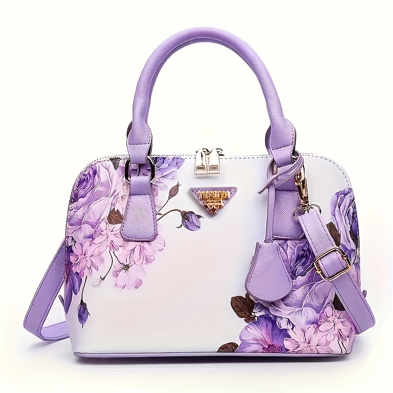 Betsey Johnson Floral Purple Rose Handbag Purse Chain Ropey Handles Hook  Closure