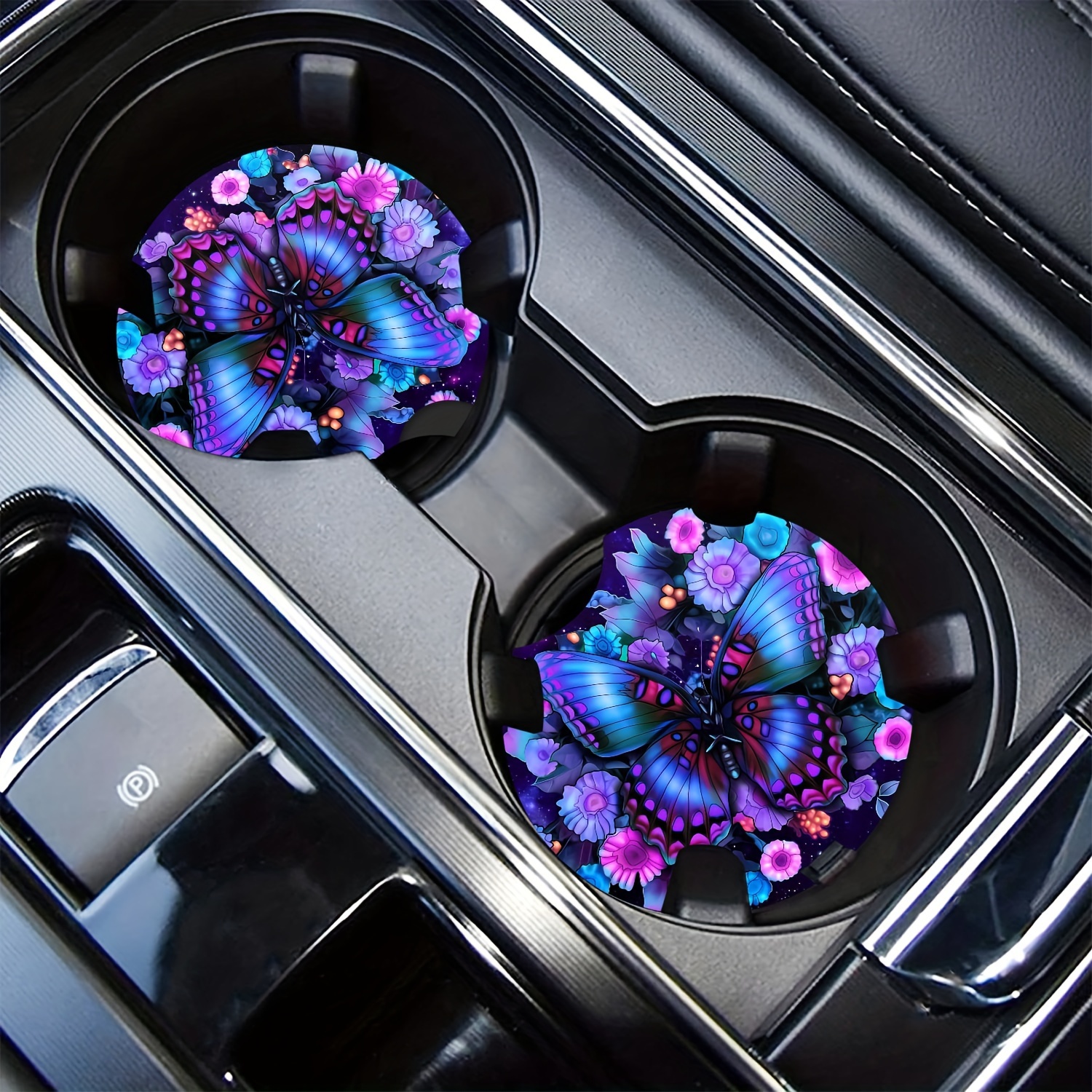 Dessous de Verre pour Porte Gobelet Voiture en Cristal Et Strass, sous  Verre Universel en Silicone pour Voiture, 7cm de DiamèTre, Convient à la