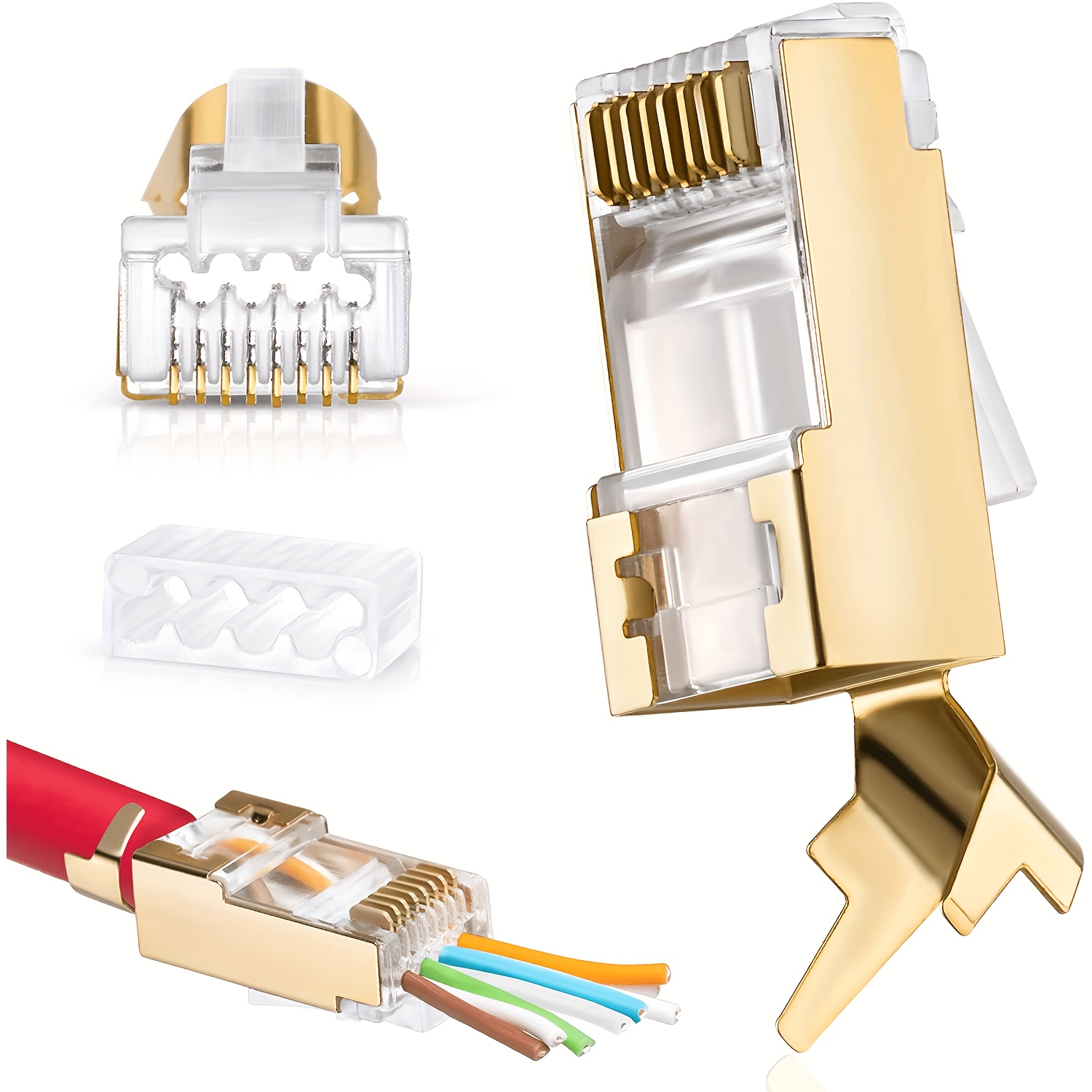 Cat7 Ethernet Connector RJ45 Modular Ethernet Cable Head Plug Gold-pla