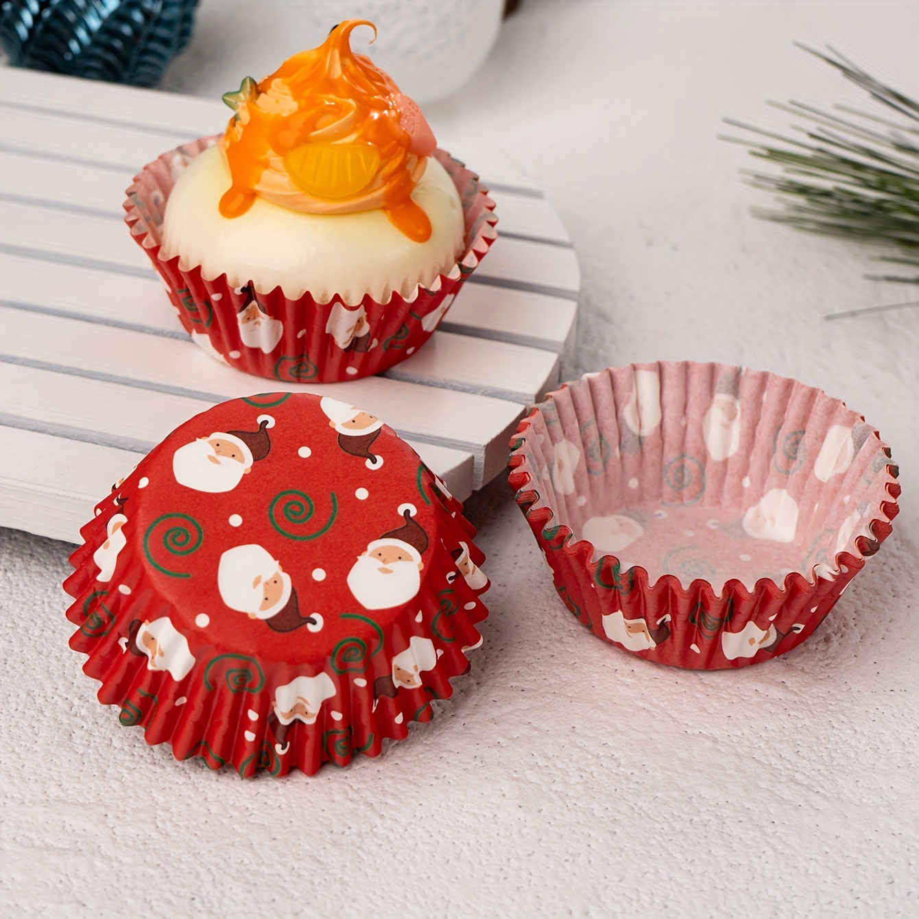 100pcs Mini Red Flower Print Cupcake Holder, Paper Heat Resistant Air Fryer  Liner For Household