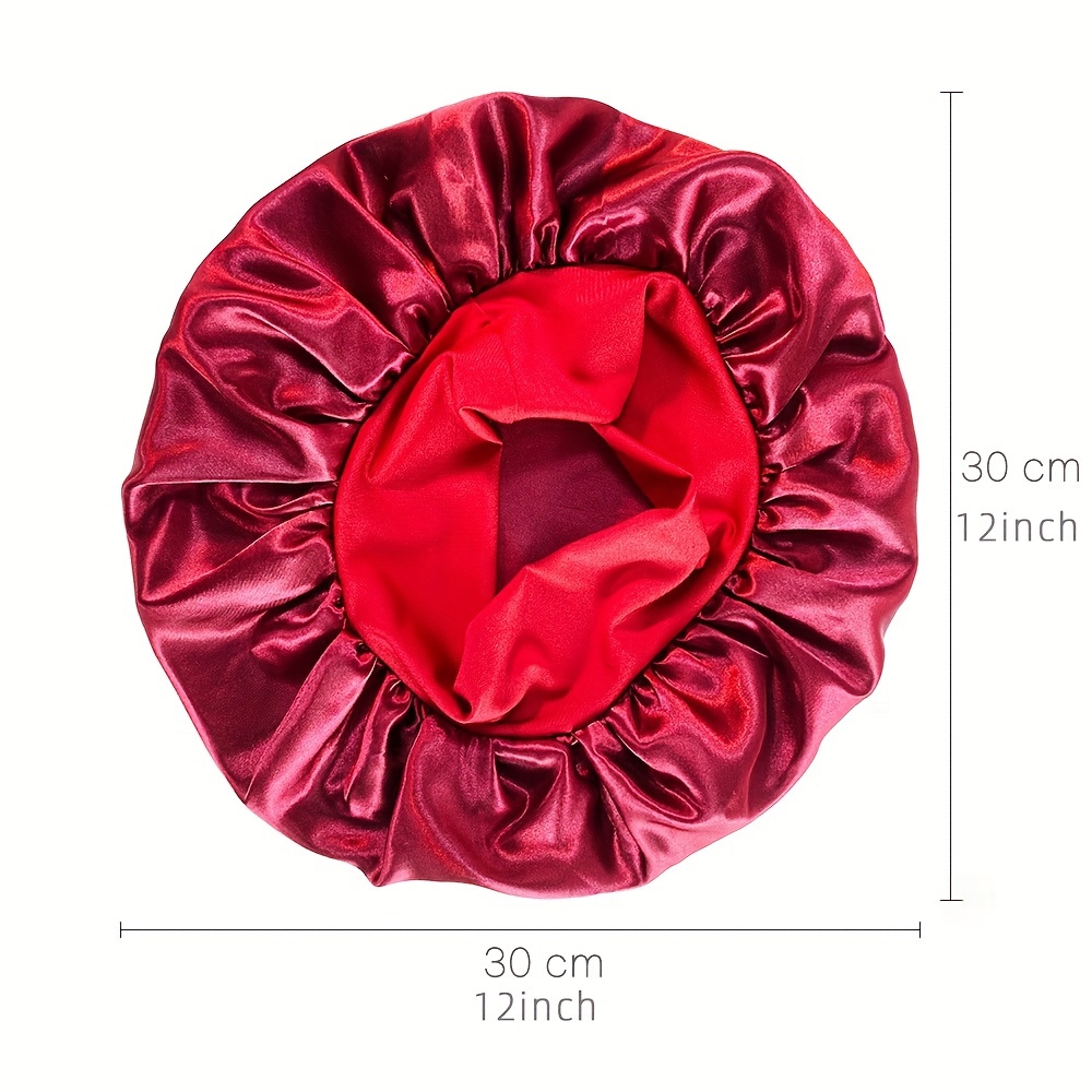 2-Pack Satin Sleep Caps, 100% Polyester, Comfortable Hair Care Bonnets for  and Hair Growth, Breathable and Soft in Red and Black