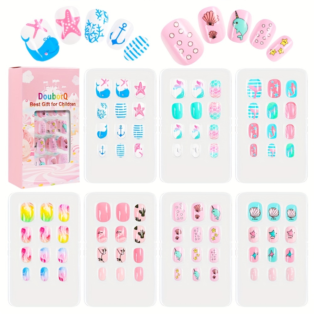

84 Pcs Fake Nails For Girls Stick On Nails For Little Girls Pre-glue Press On Nails Kit For Girls Glue On Nails