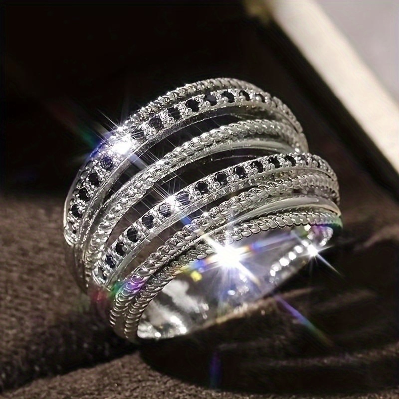 Silver Multilayer Cross Zircon Ring for Women