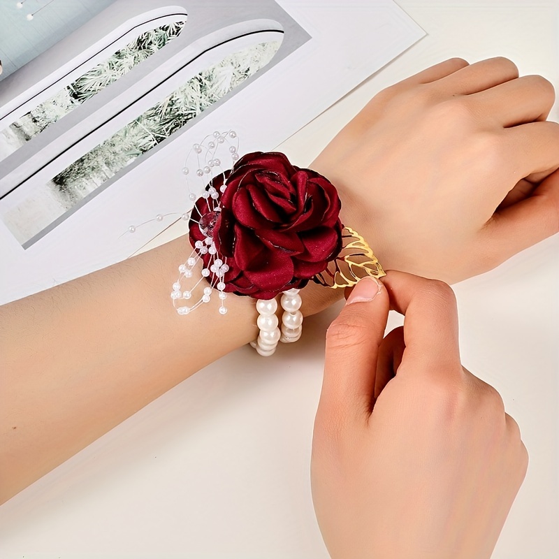 Wrist Corsage For Wedding Artificial Pearl Wristband - Temu