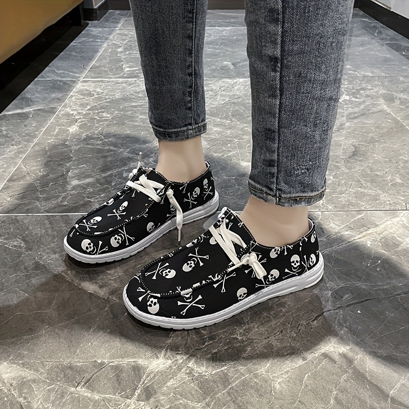 Women's Skull Pattern Low Boat Shoes Lightweight Sports Walking Shoes