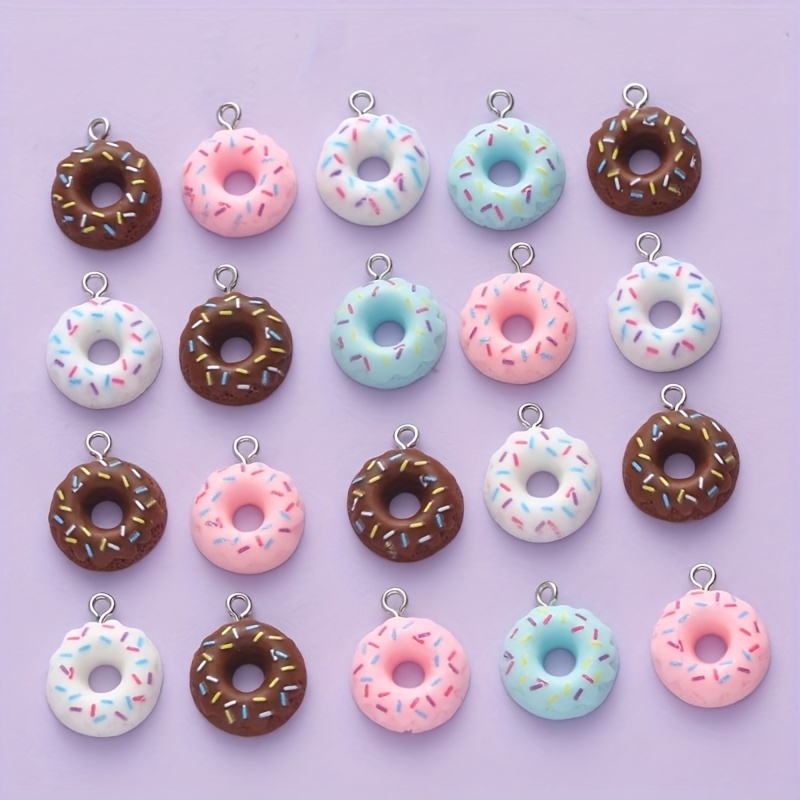 

20pcs Random Color Sugar Frosting Donuts Pendant Summer Style Colorful Donut Resin Charms Diy Can Be Made Into Necklaces, Earrings, Pendants, Keychains, Etc