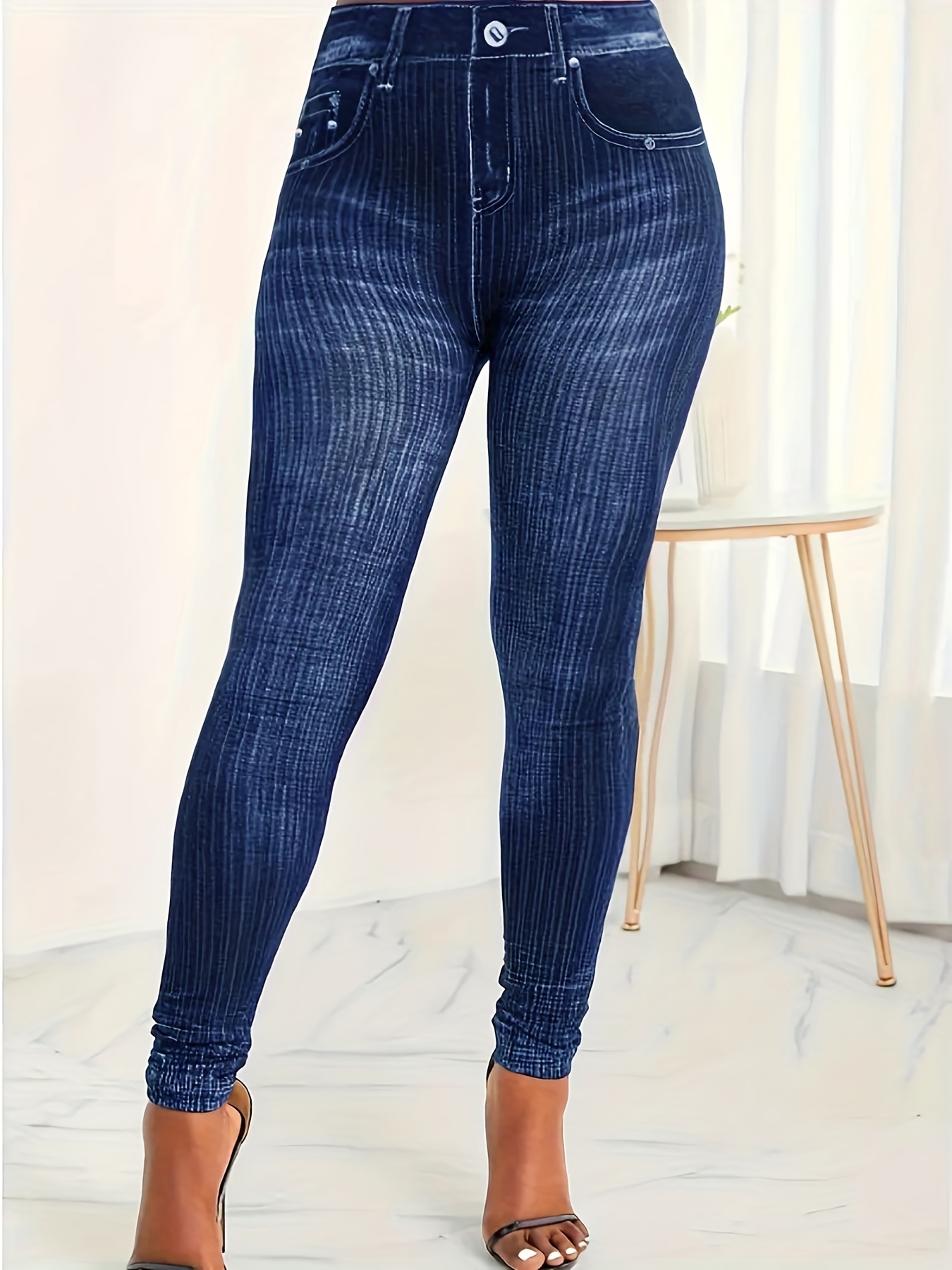 Women Slimming Denim Leggings Jeggings Printed Pocket Jeans Casual