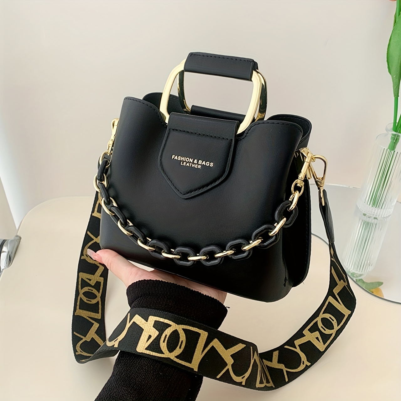 Luxury Letter Pattern Handbag, Top Handle Satchel Faux Leather Shoulder  Messenger Bag Purse - Temu Bahrain