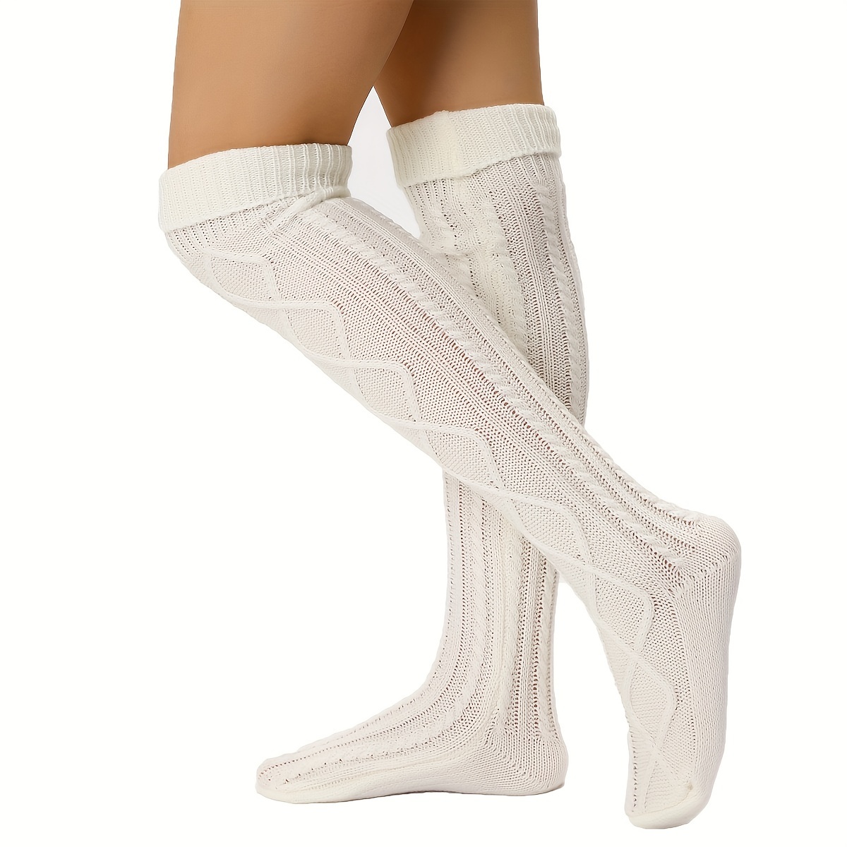 Women's White Solid Over The Knee Socks