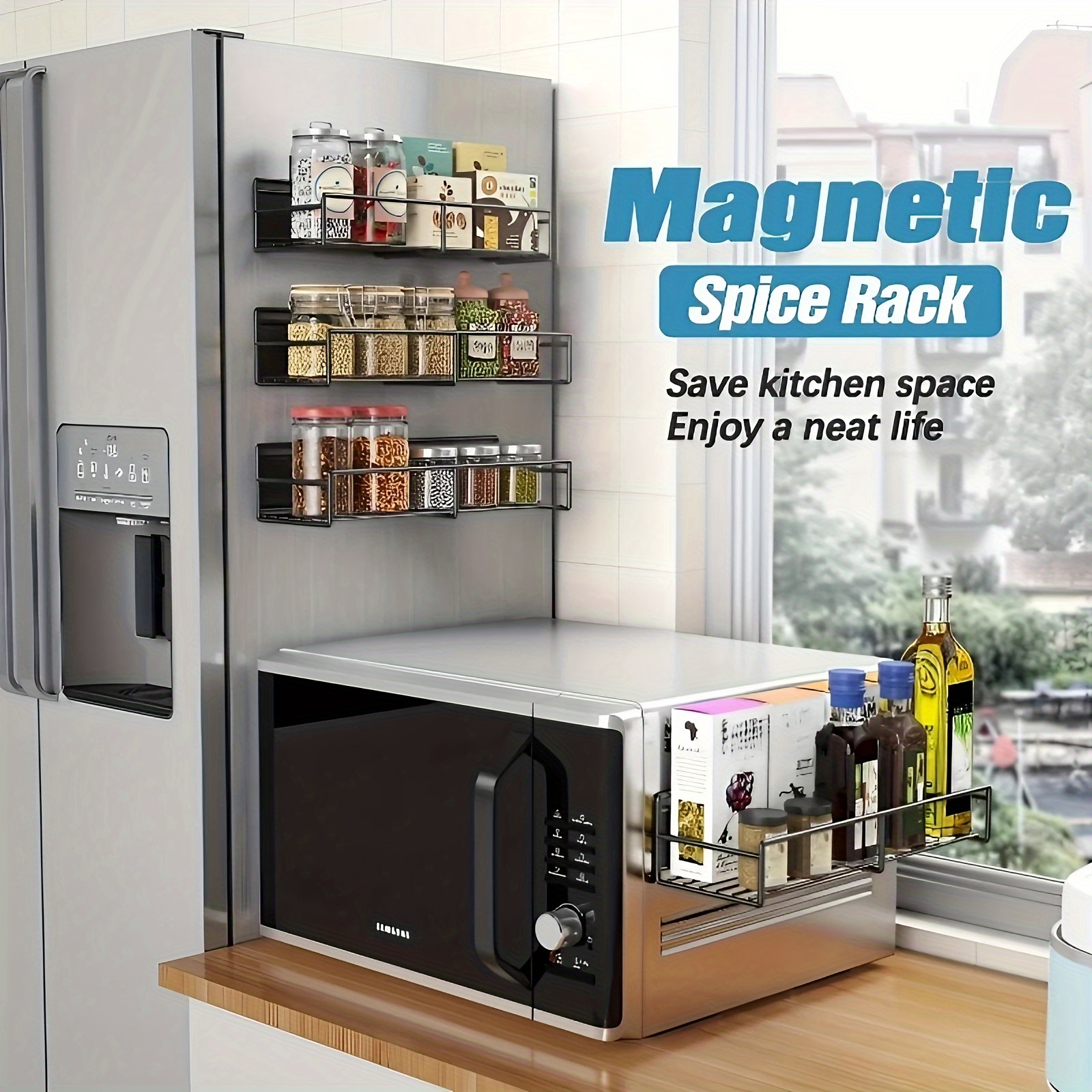 Magnetic Spice Rack Refrigerator Side Shelf Spice Storage Household Fridge  Magnetic Shelf Space Saving Kitchen Organizer Rack