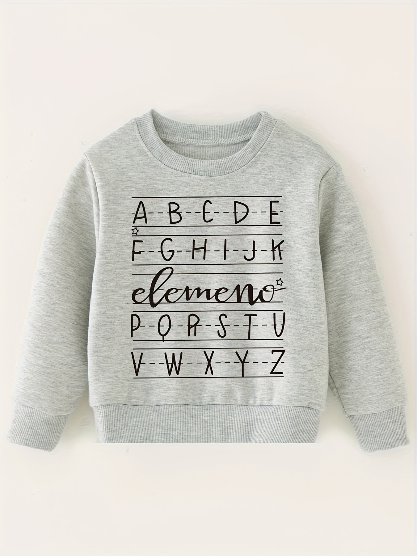 ABCD...elemeno New Letter Print Kids Round Neck Sweatshirt Casual Sports  Boys Girls Kids Pullover