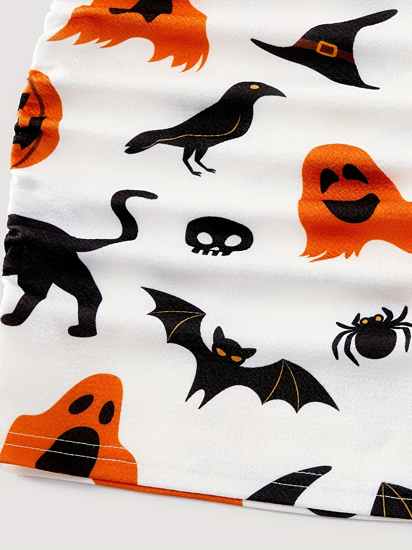 Halloween Party Family Matching Cotton Bat Graphic Short*sleeve T-shirts  And Allover Pumpkin Print Drawstring Ruched Bodycon Dresses Sets For Summer  - Temu Australia