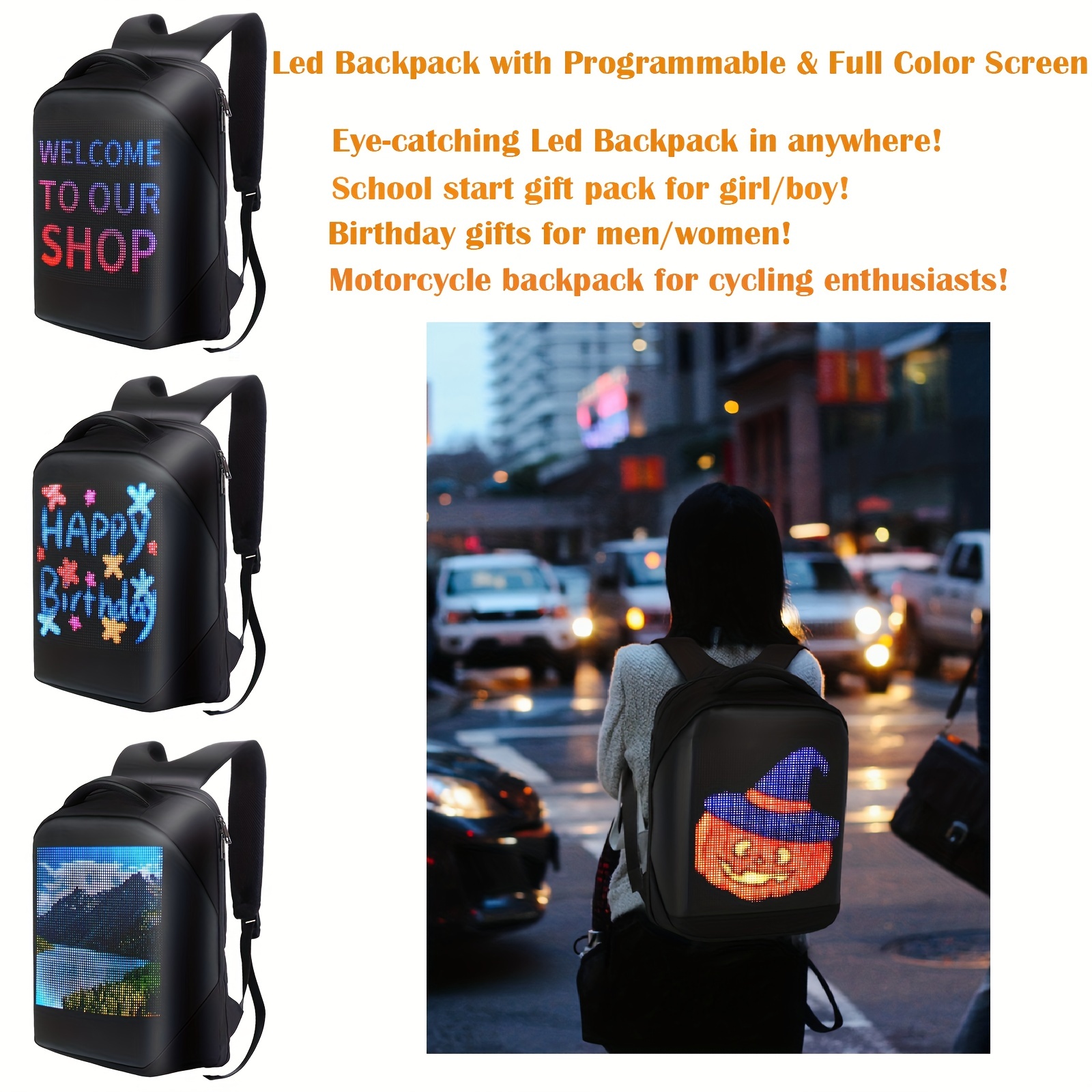 LED Advertising Display Backpack Outdoor Walking School Bag Full Color  Screen Smartphone Programmable LED Backpack Portable Bag