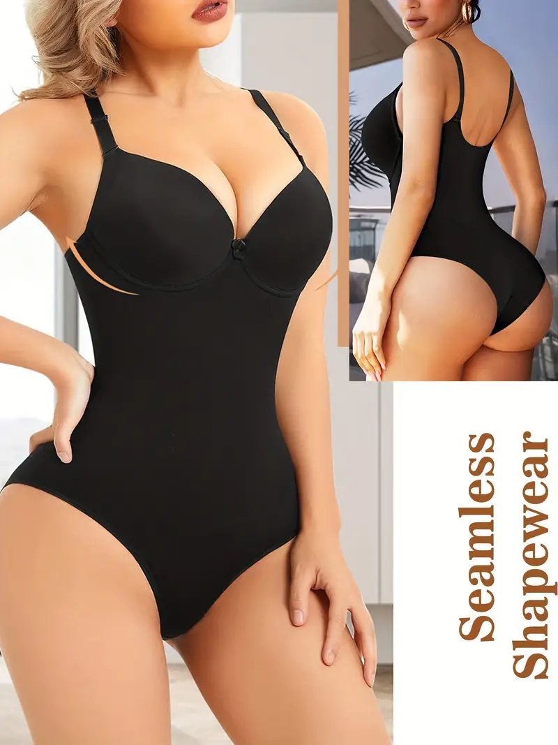 Seamless Solid Shaping Bodysuit, Tummy Control Slimming Slip Body Shaper,  Women's Underwear & Shapewear