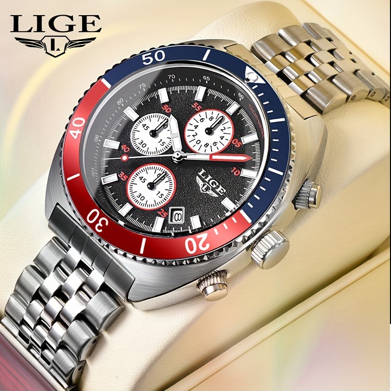 

Lige Top Brand Men's Watches Luxury Stainless Steel Quartz Watch Sports Waterproof Male Clock