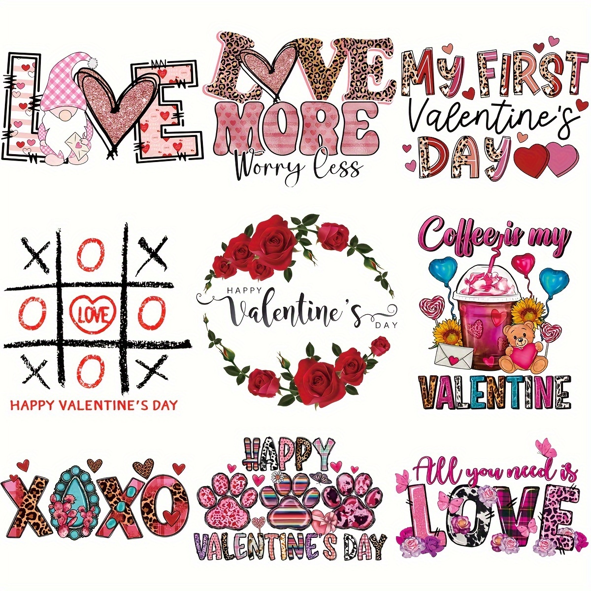 Valentine's Day Coffee Love XOXO Iron on transfers Heat transfer stickers  Thermal Transfer Printings