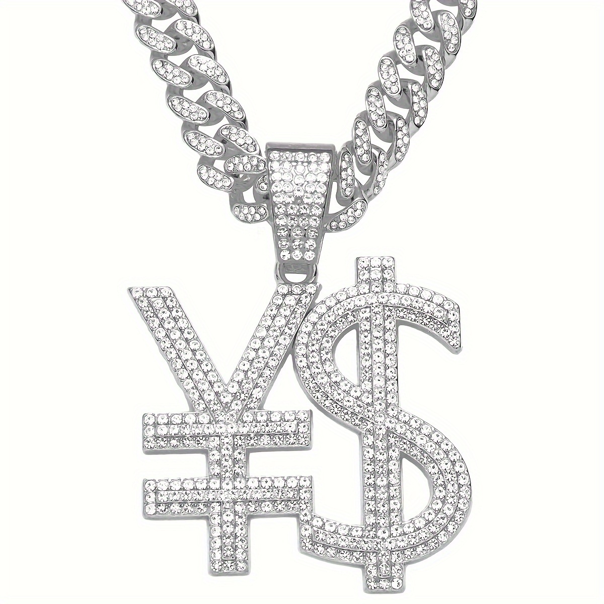 1pc Hip Hop Street 4pF Letter Pendant Necklace, Funky Cuban 3 Medium Chain, Link Optional Iecd Out Miami Bling Rhinestone Necklace Rapper Jewelry