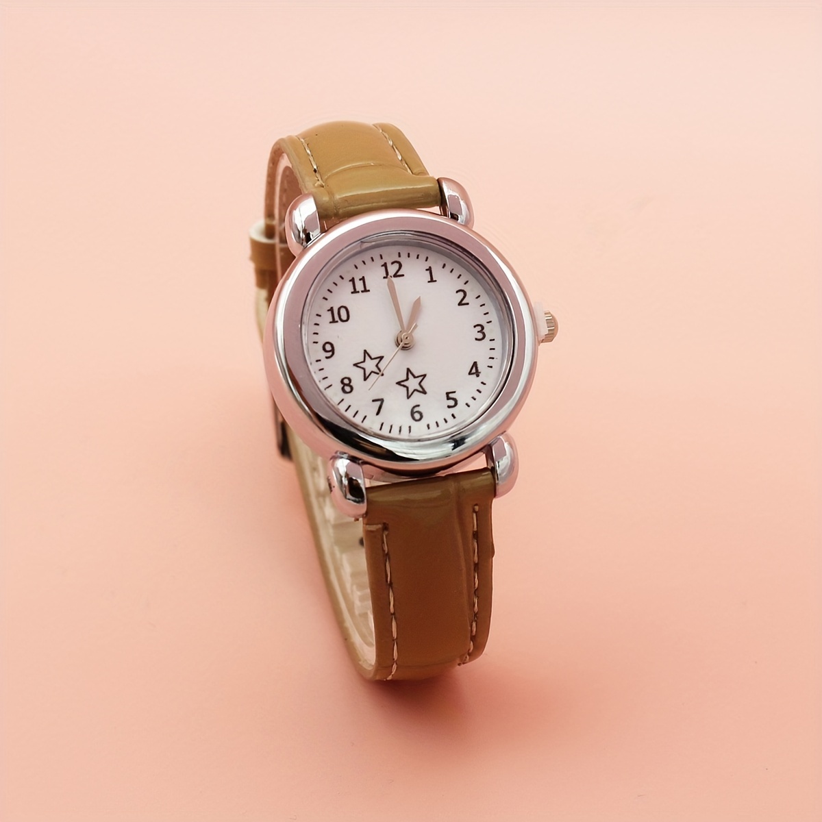 

Cute Star Quartz Watch Casual Round Pointer Analog Pu Leather Wrist Watch For Women Daily Uses