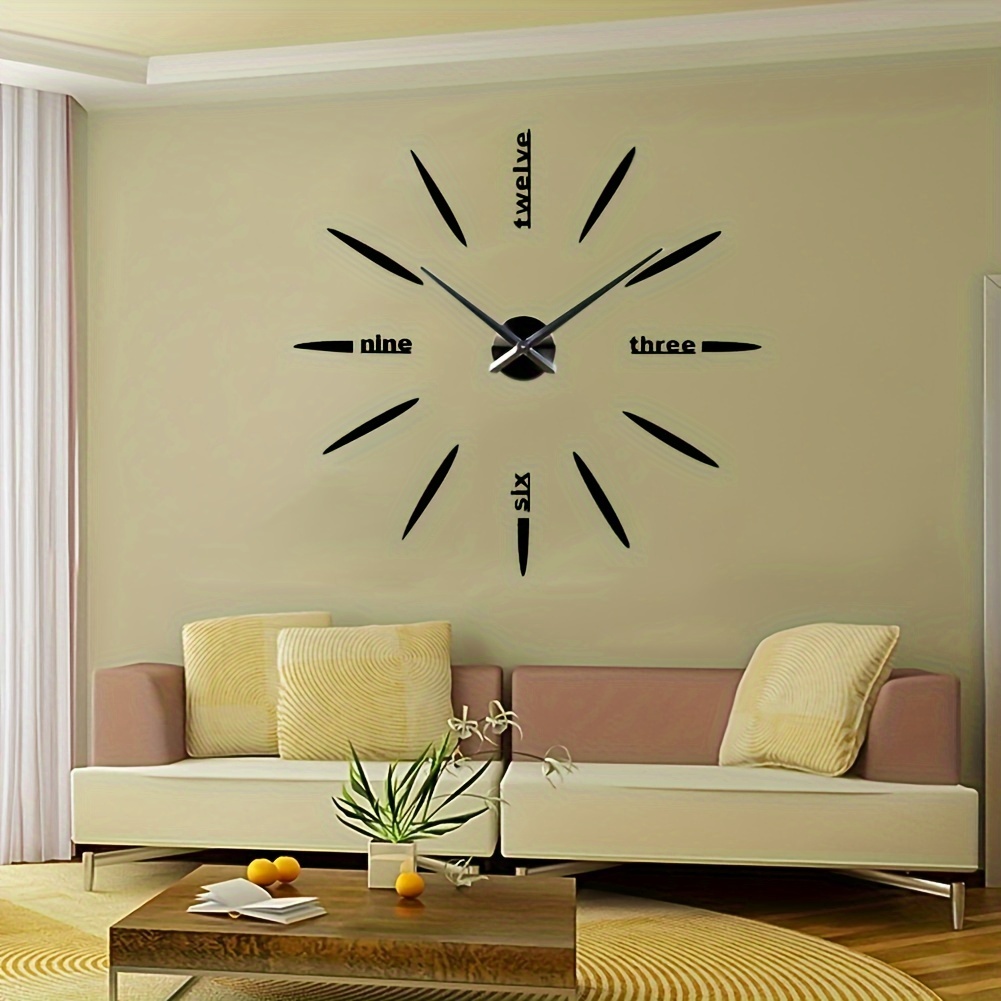 1pc 3D Sans Cadre Grande Horloge Murale Acrylique Bricolage, Horloge Murale  Miroir Grand Autocollant Mural Silencieux