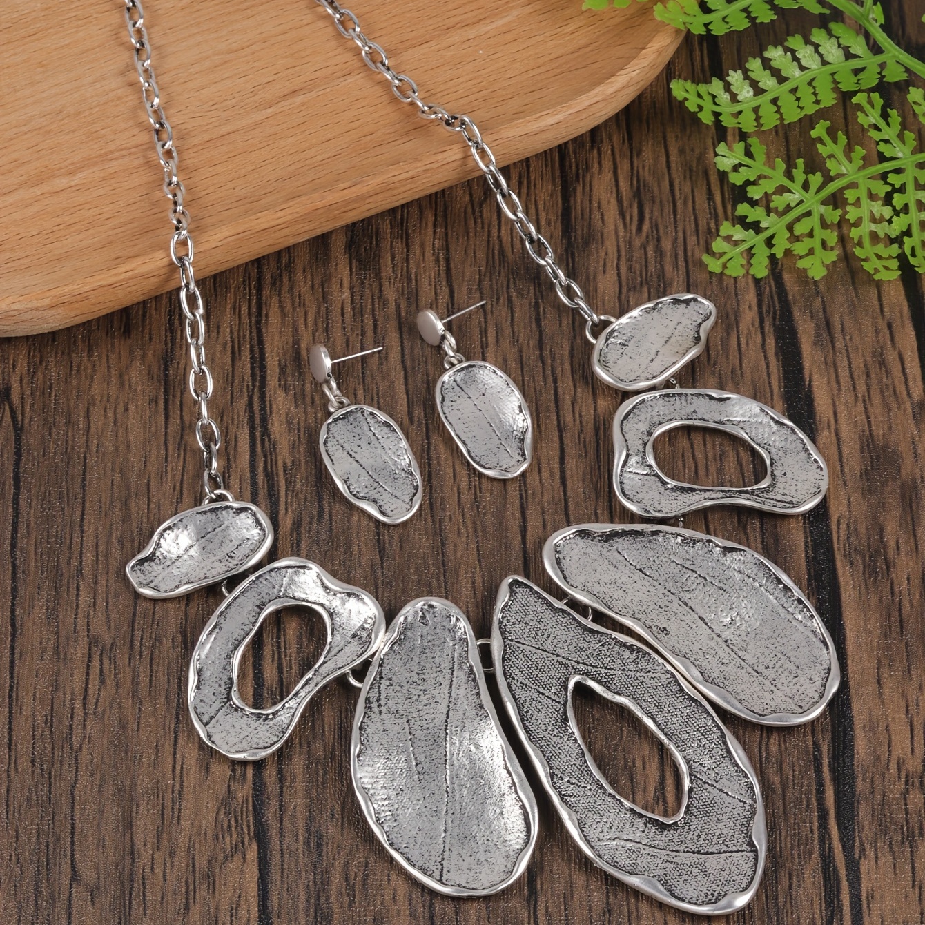 

3pcs Earrings Plus Necklace Boho Style Jewelry Set Irregular Plate Design Match Daily Outfits Special Party Accessories