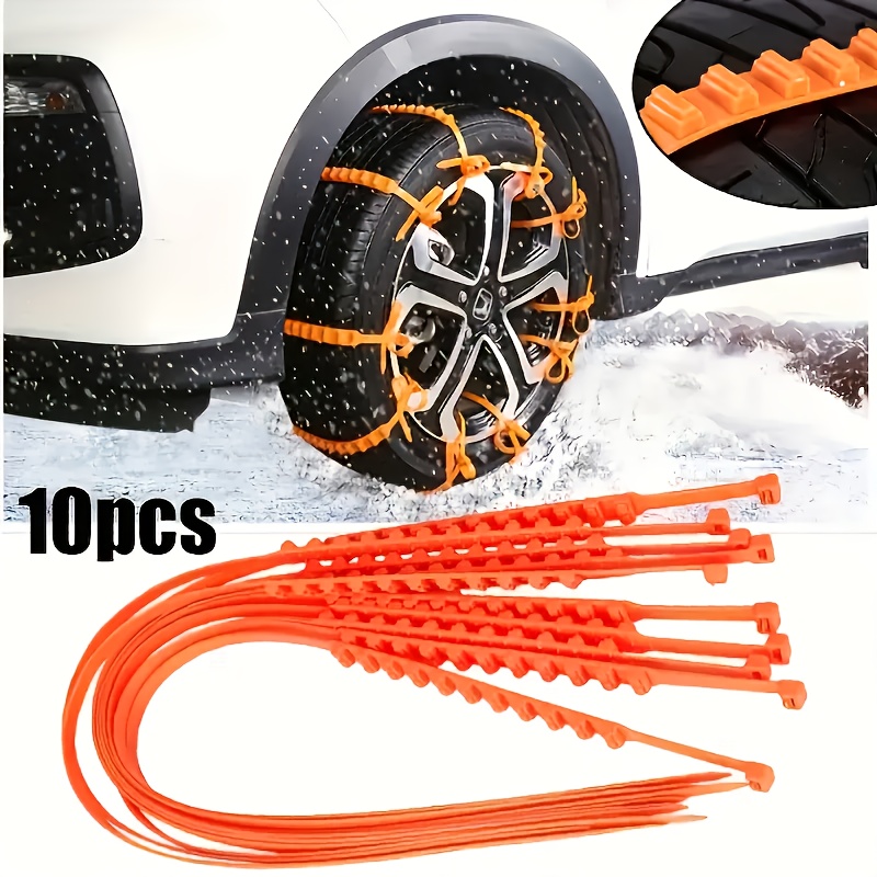 Anti Skid Tire Chains, 10pcs Reusable Auto Car Universal Fit Snow Safety  Anti skid Tire Tyer Chains Thickened Tendons (Orange)