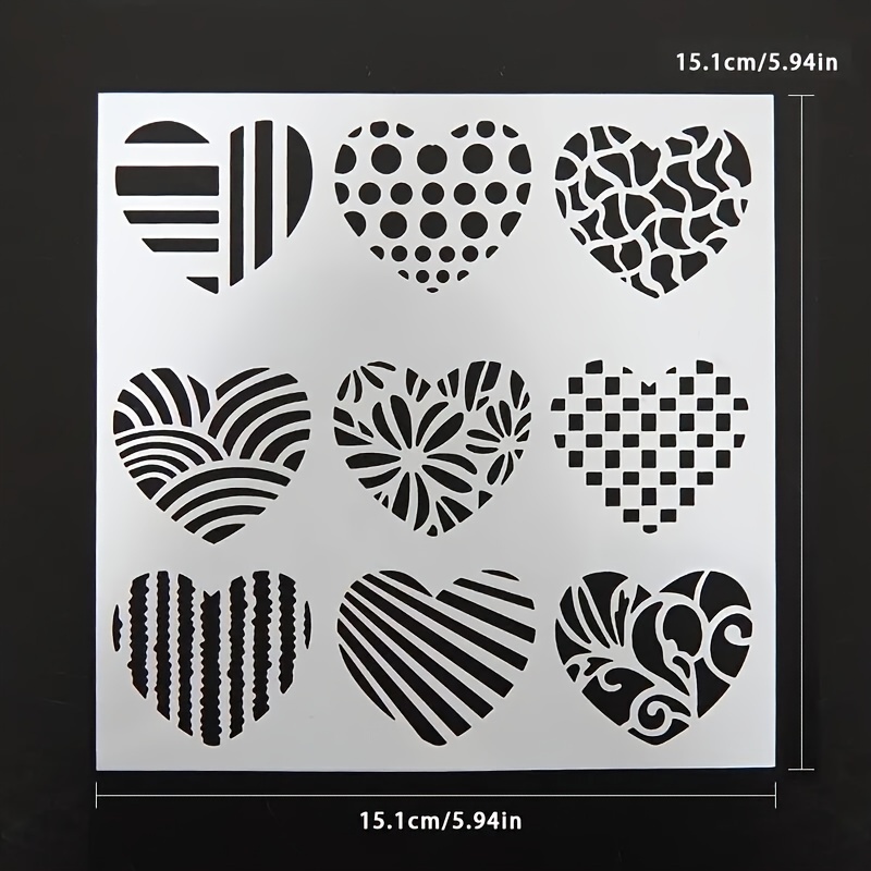 9pcs Heart Stencil For Painting Reusable Decorative Heart Stencil Template  With Metal Open Ring DIY Paint Stencils Craft Stencils For Painting On Wood