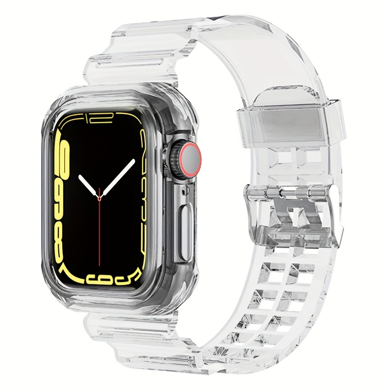 Clear Band + Case for Apple Watch Series 9 8 7 6 SE 5 49mm 45mm 44mm 42mm  41mm Transparent for iwatch 3 38mm 40mm Plastic Strap