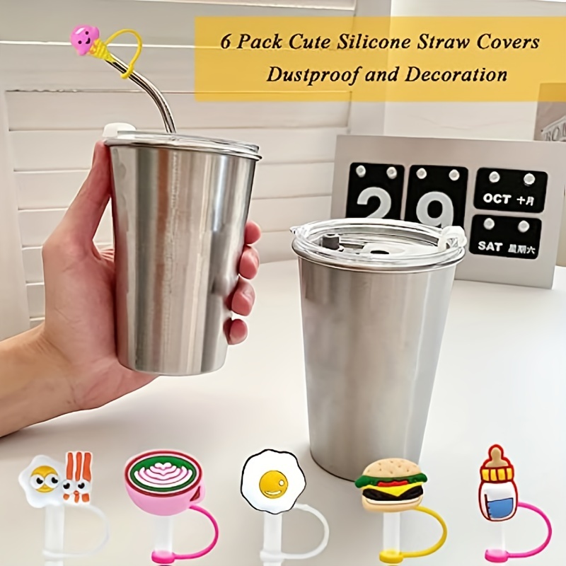 Silicone Straw Plug 6pcs Drinking Straw Cover, Cute Cartoon Straw