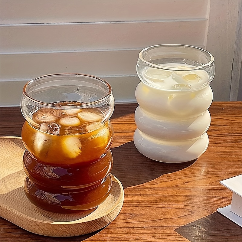 4pcs, Stacked Tires Shaped Drinking Glasses With Glass Straws, 12oz  Aesthetic Iced Coffee Cups, Caterpillar Glasses Tumbler, Ripple Glassware,  Beer Gl