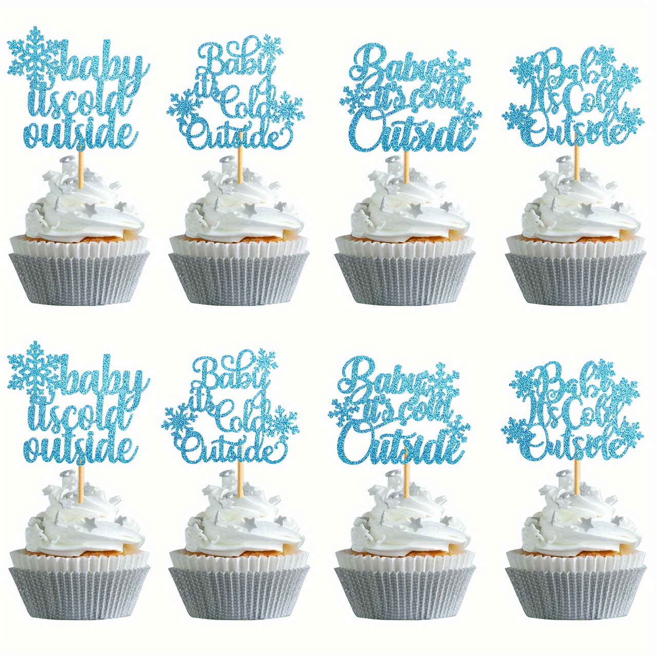  24 PCS Glitter Grin-ch Merry Christmas Cupcake Toppers